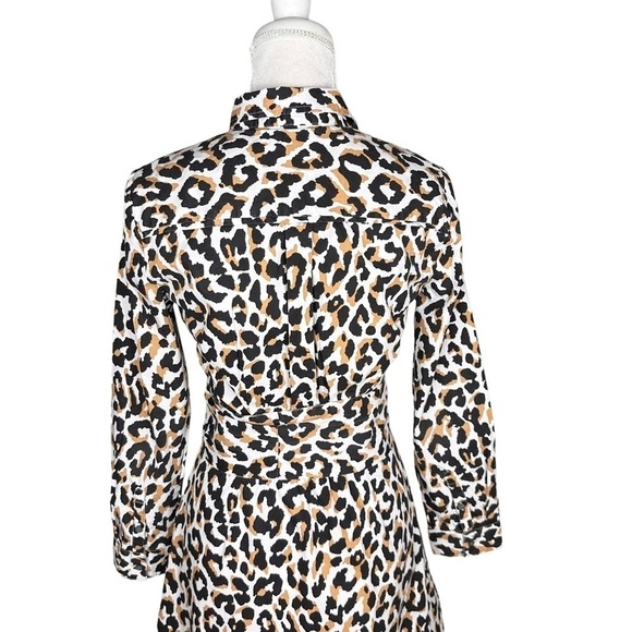 J. Crew leopard print tie-waist shirt dress pockets long sleeve buttons collar 2 - Picture 11 of 16